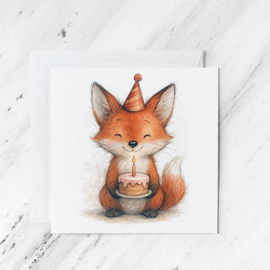 Fox Birthday Card featuring woodland animal watercolour illustration, illustrated greeting card