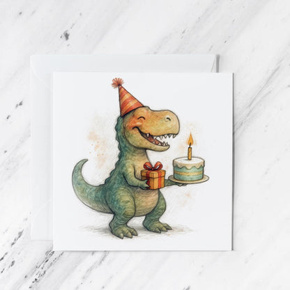 T-Rex Dinosaur Birthday Card, illustrated greeting card