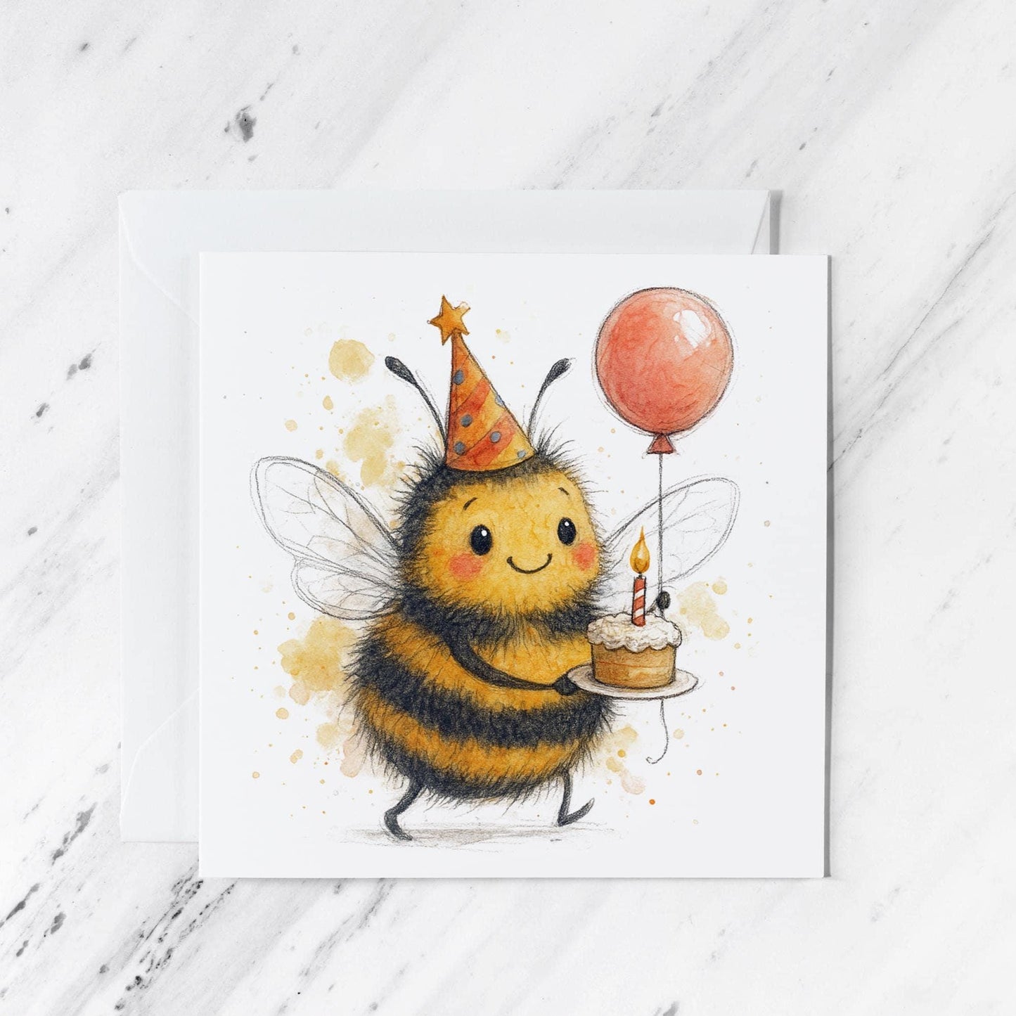 Bumblebee Birthday Card, illustrated greeting card