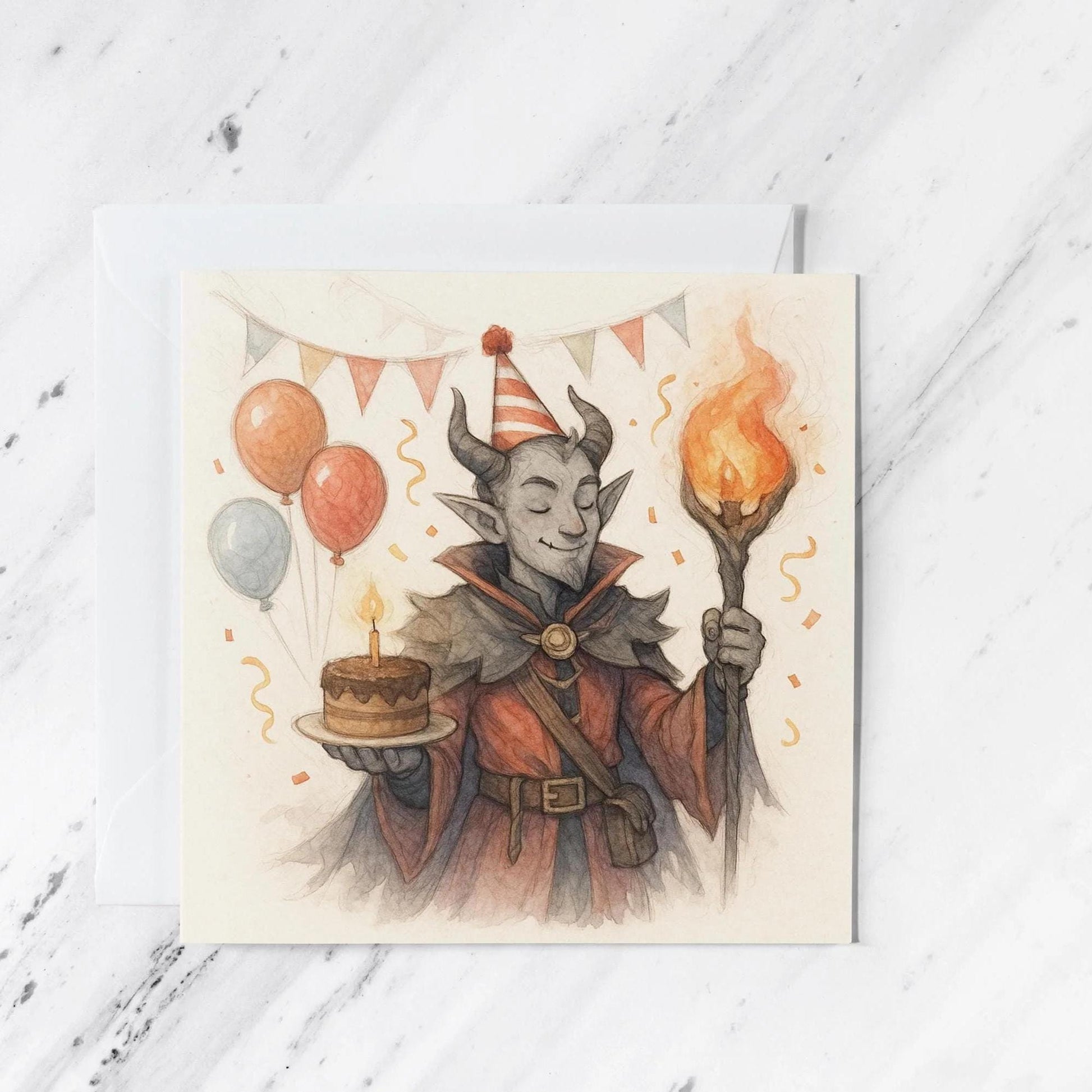 Fantasy Warlock Birthday Card, illustrated greeting card