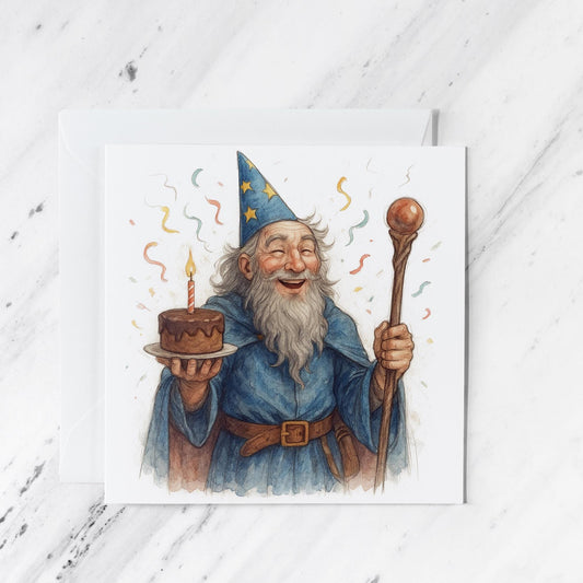 Wizard Birthday Card, illustrated greeting card