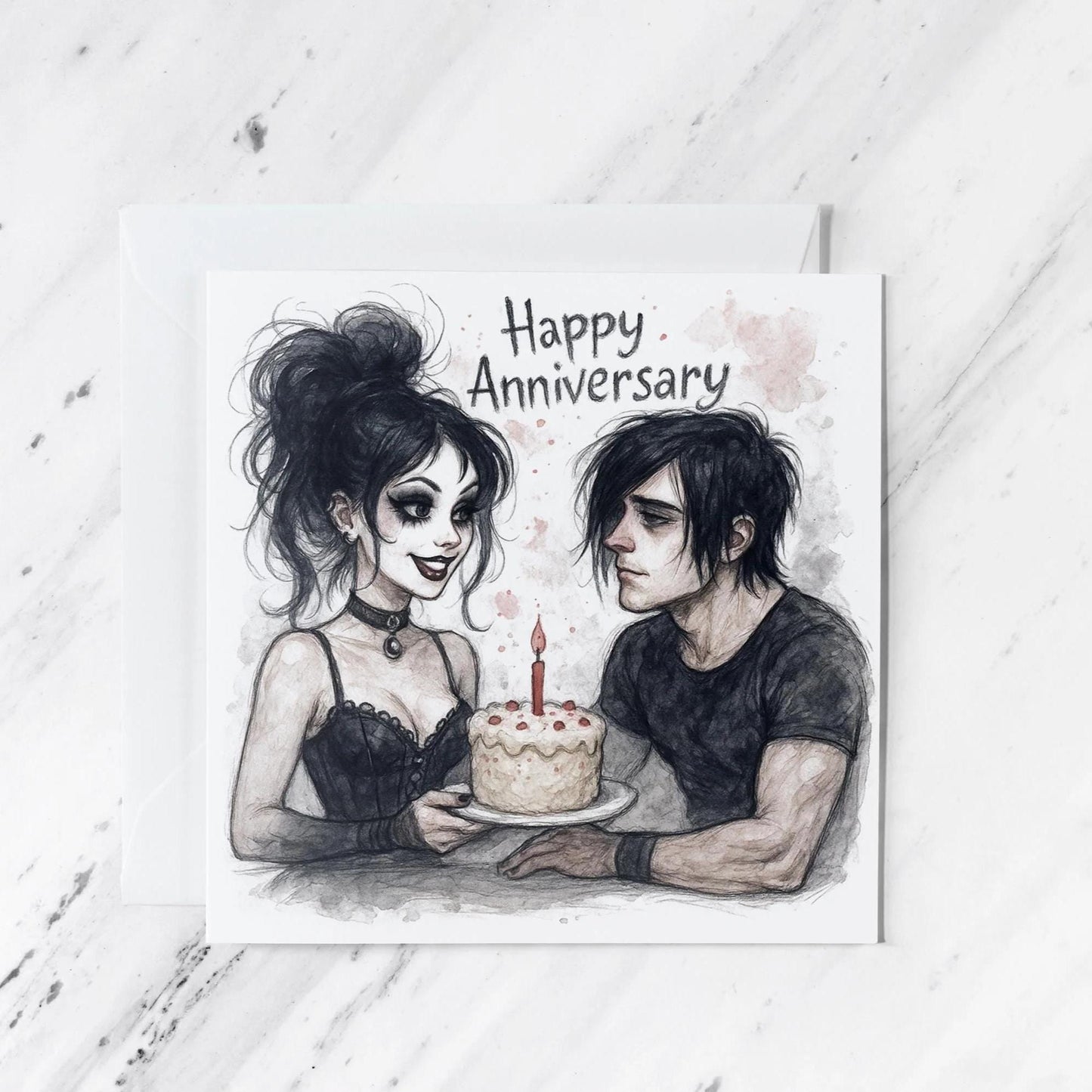 Gothic Couple Anniversary Card, illustrated greeting card