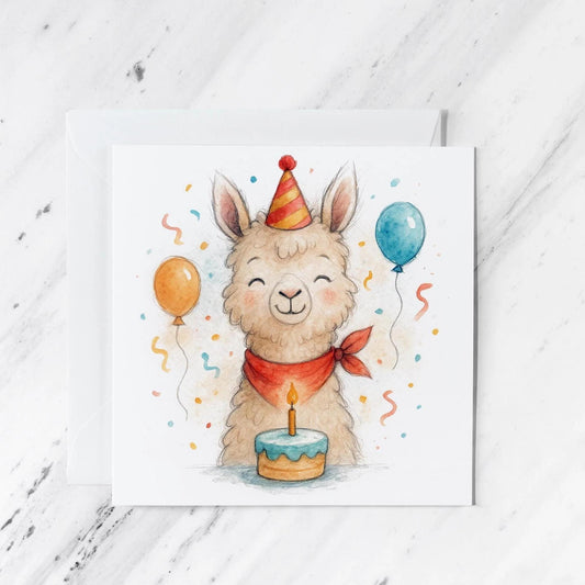Llama Birthday Card, illustrated greeting card