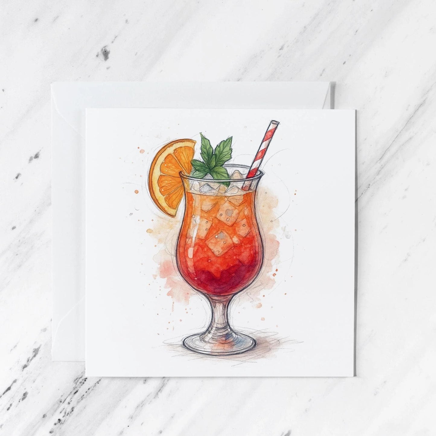 Long Island Iced Tea Cocktail Card, illustrated greeting card