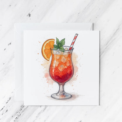 Long Island Iced Tea Cocktail Card, illustrated greeting card