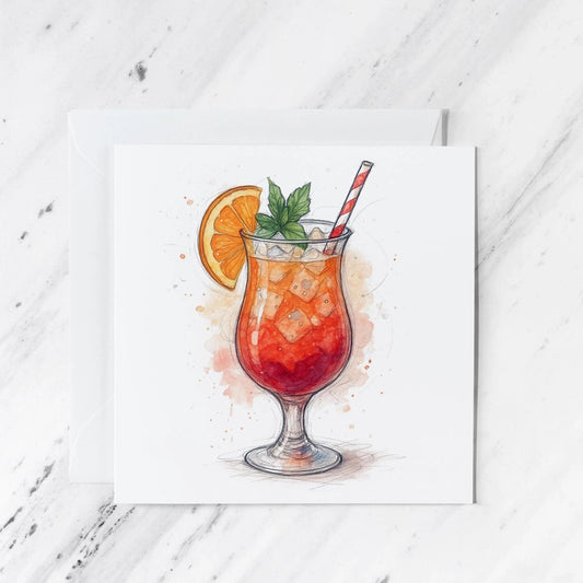 Long Island Iced Tea Cocktail Card, illustrated greeting card