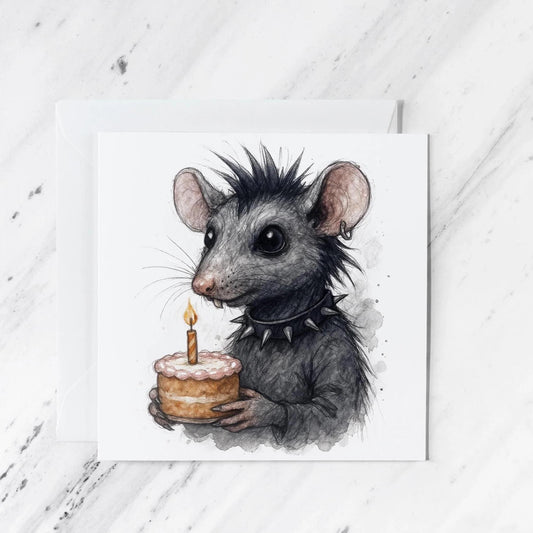 Goth Punk Rat Birthday Card, illustrated greeting card
