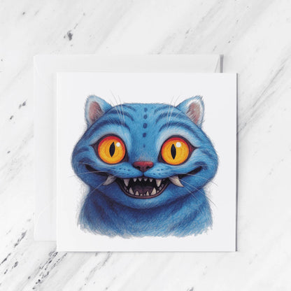Blue Tiger Greeting Card featuring watercolour style k-pop anime illustration, illustrated greeting card
