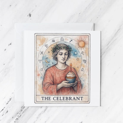 Tarot Astrology Celestial Illustration featuring watercolour pencil sketch greeting card, illustrated greeting card
