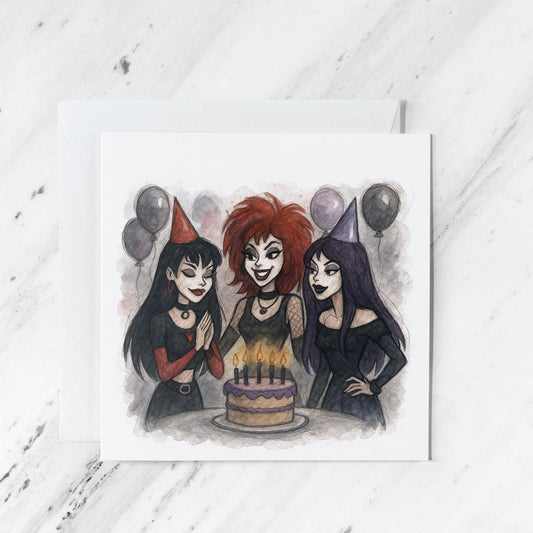 Gothic Hex Girls Birthday Card, illustrated greeting card