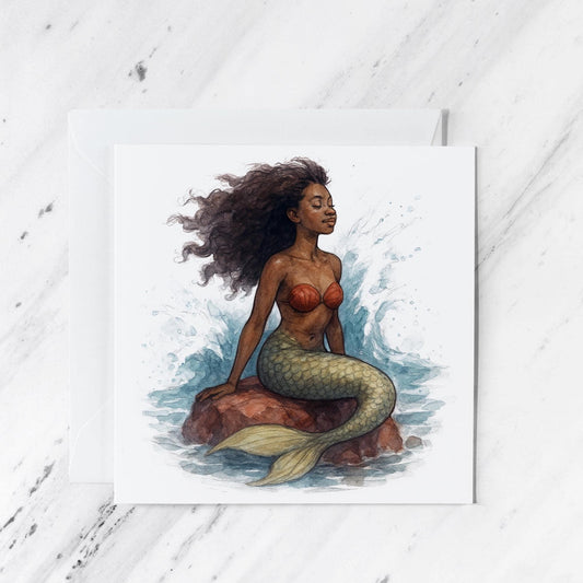 Mermaid Art Greeting Card, illustrated greeting card