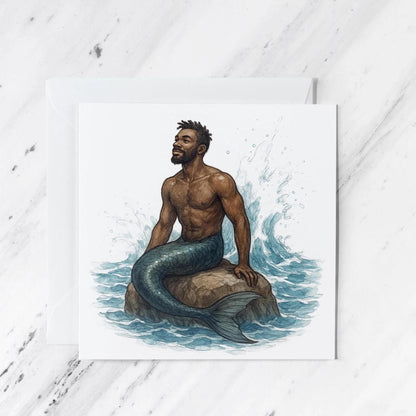 Merman Greeting Card featuring mythical sea creature illustration, illustrated greeting card
