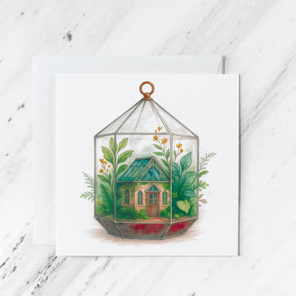 Botanical Terrarium House Card, illustrated greeting card