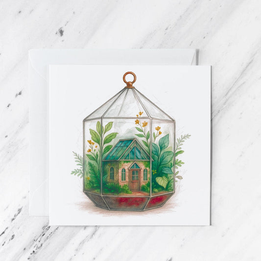 Botanical Terrarium House Card, illustrated greeting card