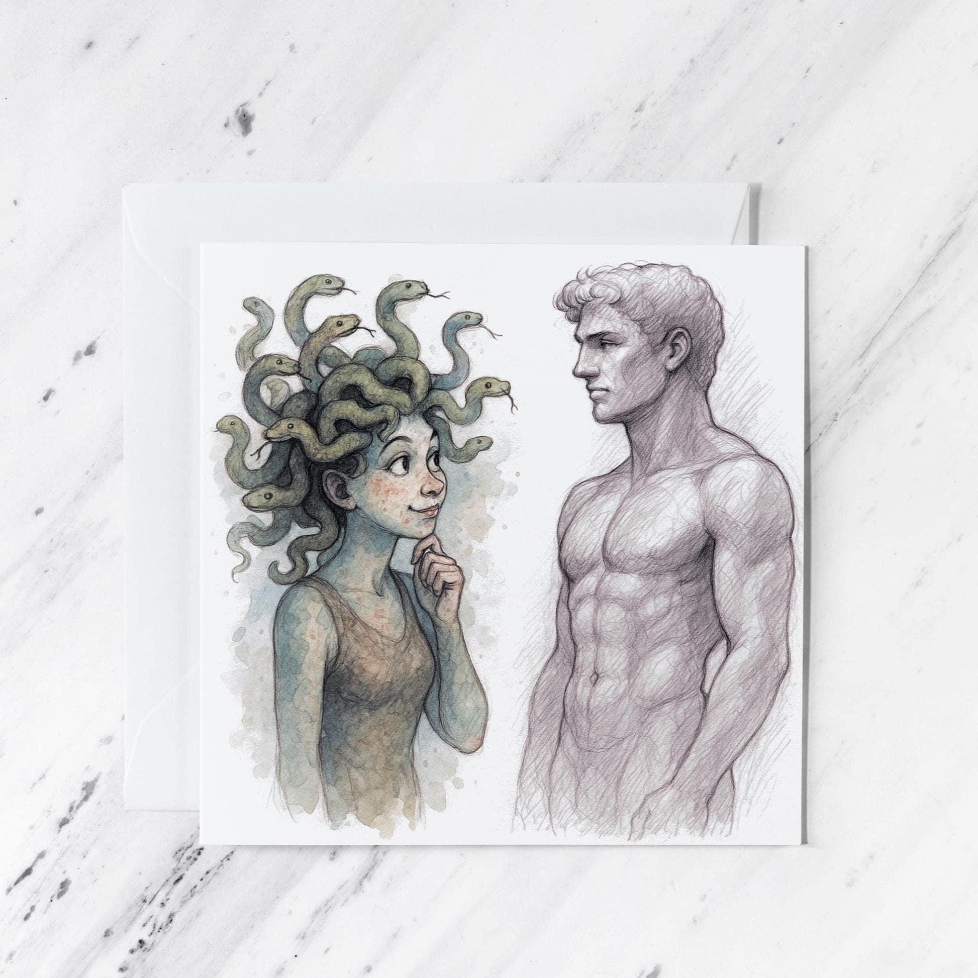 Medusa Stone-Cold Romance Card, illustrated greeting card