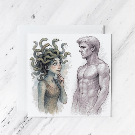 Medusa Stone-Cold Romance Card, illustrated greeting card