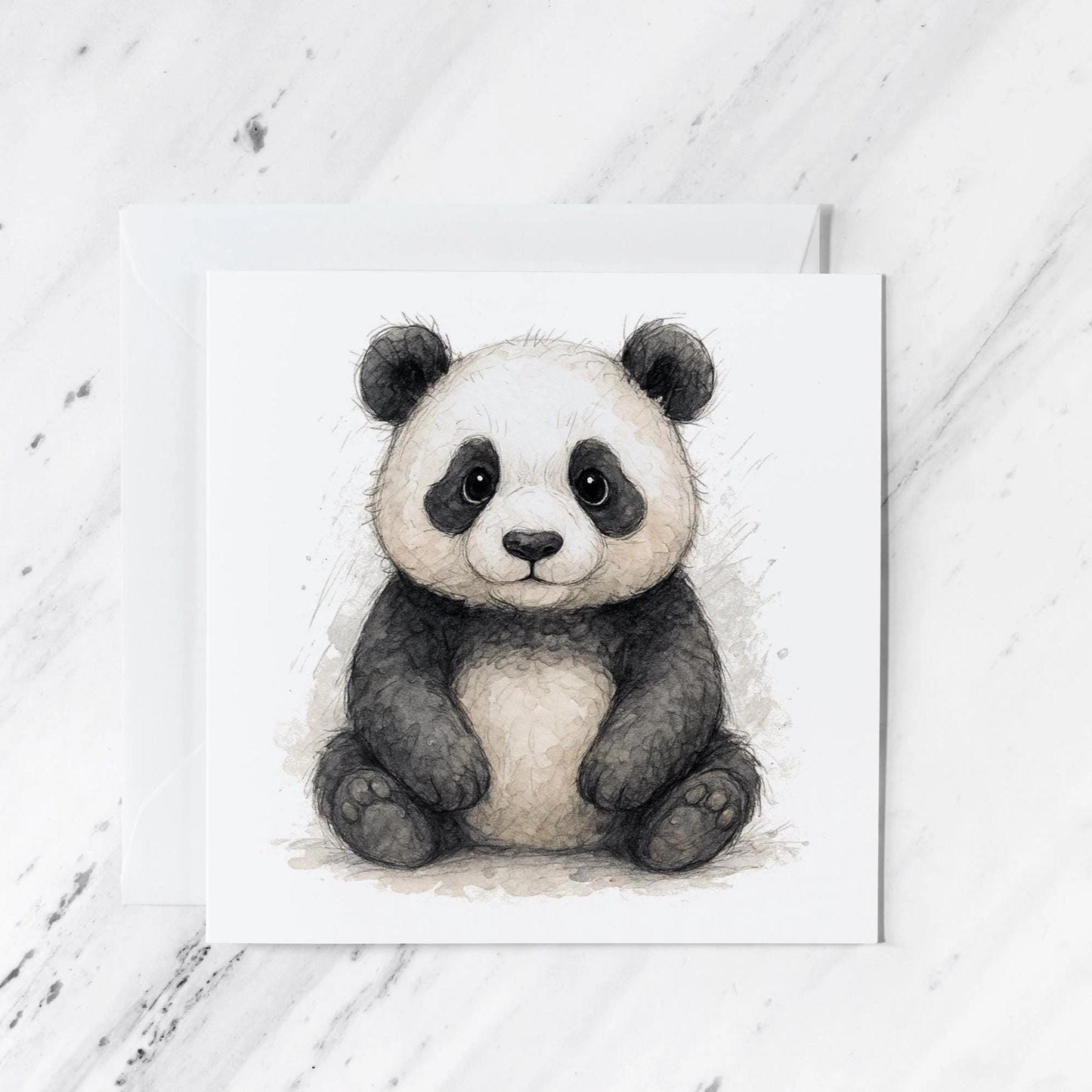 Panda Watercolour Card featuring woodland baby animal illustration, illustrated greeting card