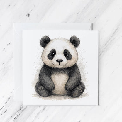 Panda Watercolour Card featuring woodland baby animal illustration, illustrated greeting card