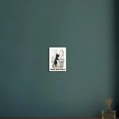 Funny Cat Wash Your Paws Bathroom Wall Art Print - Humorous Hygiene Decor