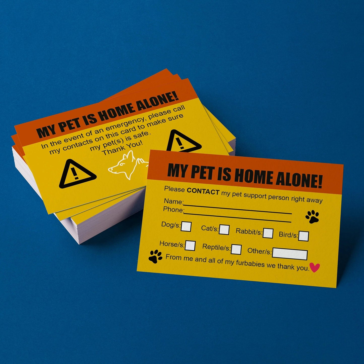 Pet Safety Card for Emergencies | Home Alone Information (400gsm)