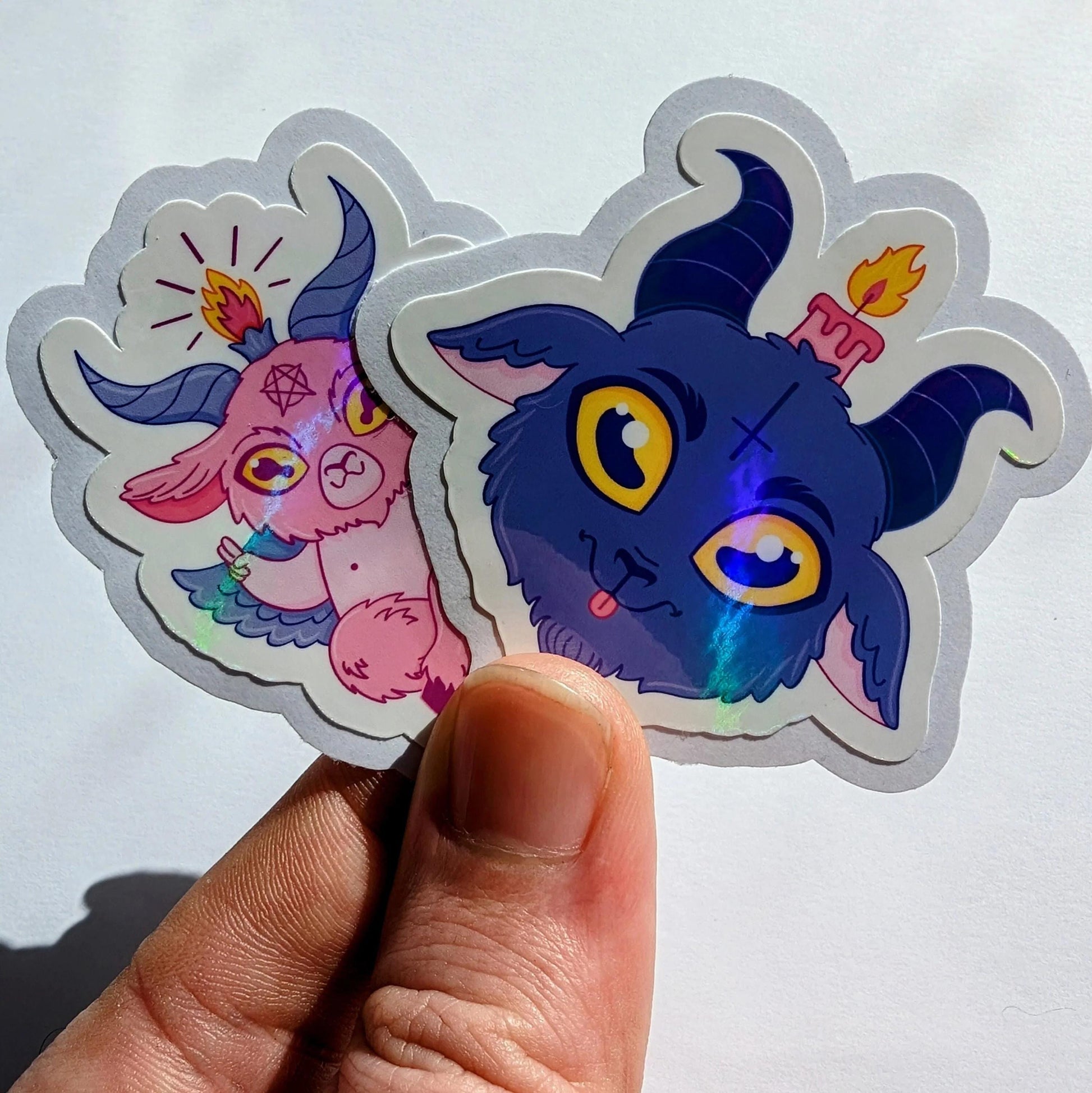 Kawaii Chibi Satanist Goat Holographic Vinyl Sticker featuring goat, sticker design