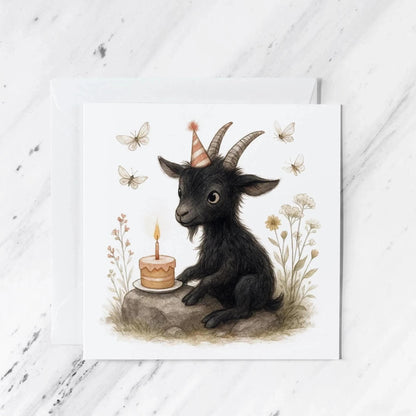 Gothic Black Goat Birthday Card | Watercolour Illustration