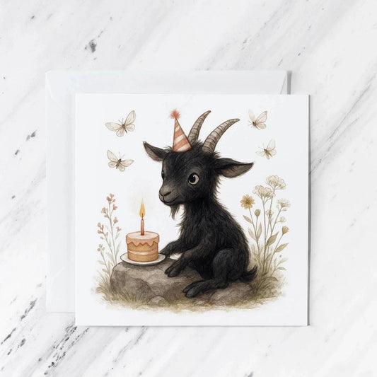 Gothic Black Goat Birthday Card | Watercolour Illustration