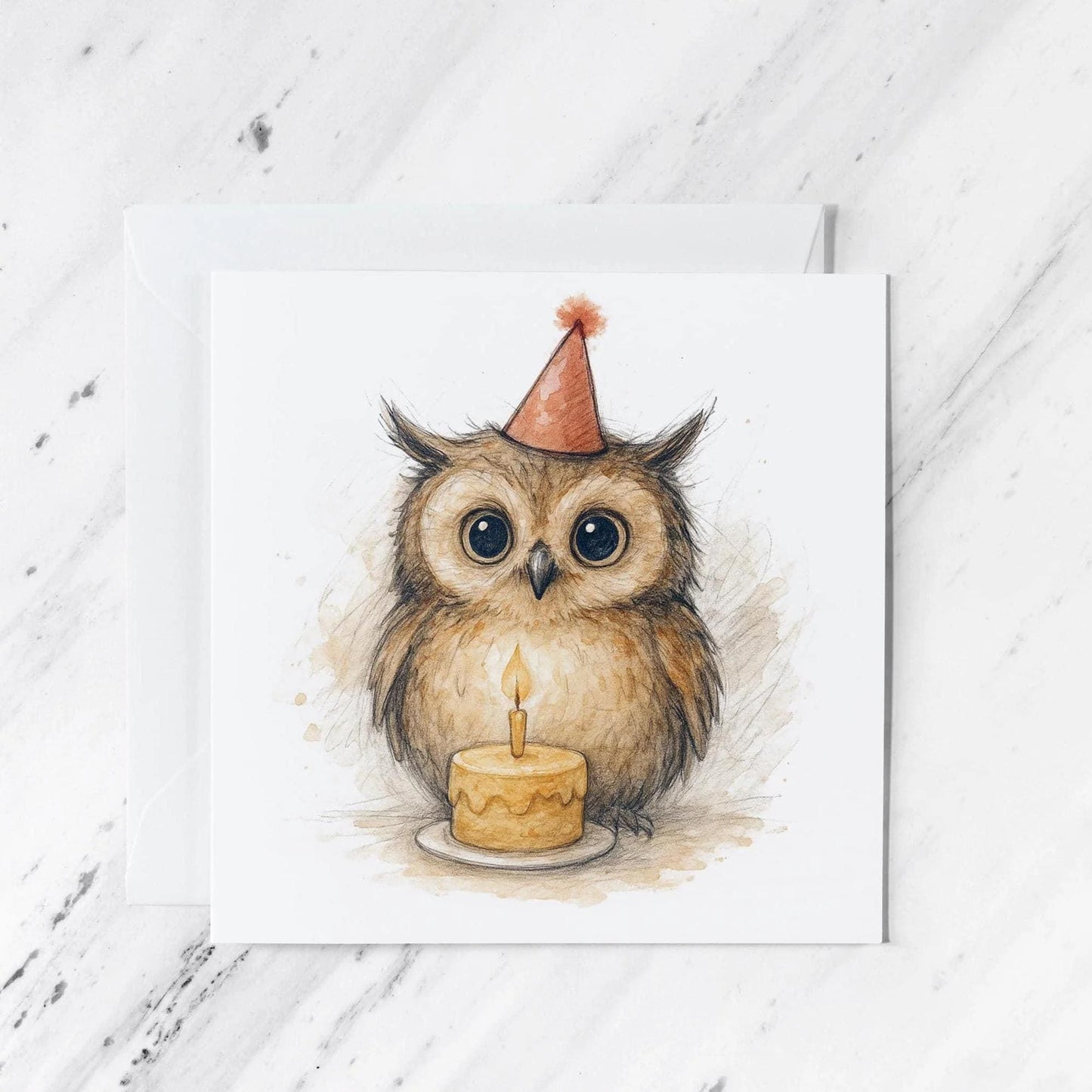 Watercolor Owl Birthday Card, Woodland Animal Illustration, Bird Lover Greeting
