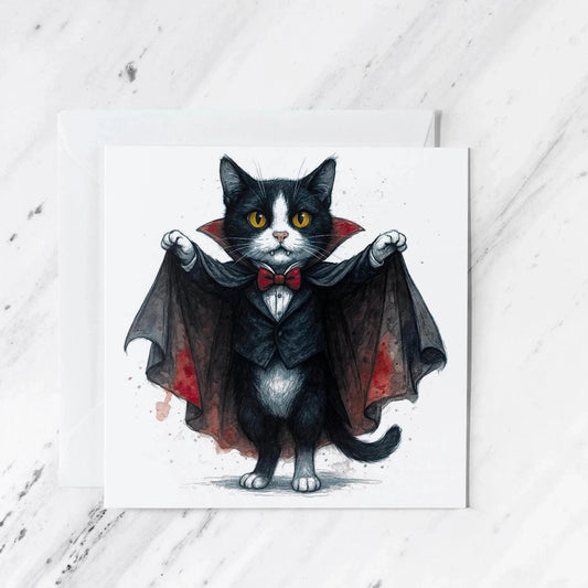 Vampire Cat Birthday Card | Gothic Watercolour Illustration