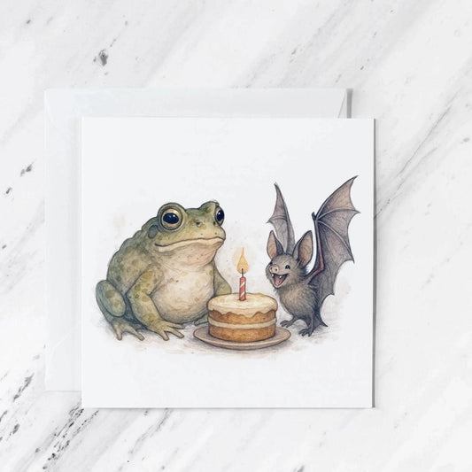 Frog & Bat Birthday Card | Gothic Cottagecore Watercolour