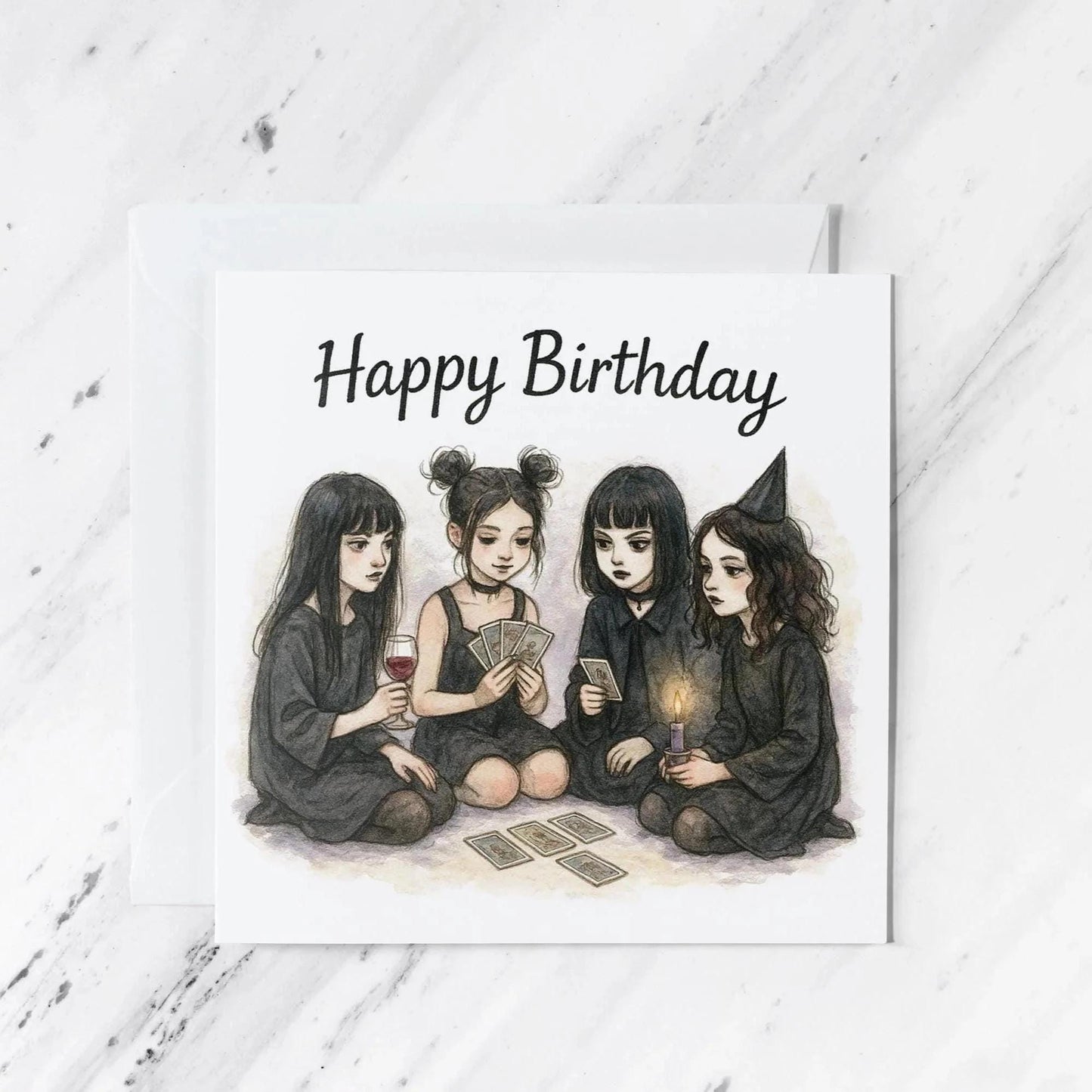 Gothic Tarot Coven Birthday Card | Watercolour Illustration