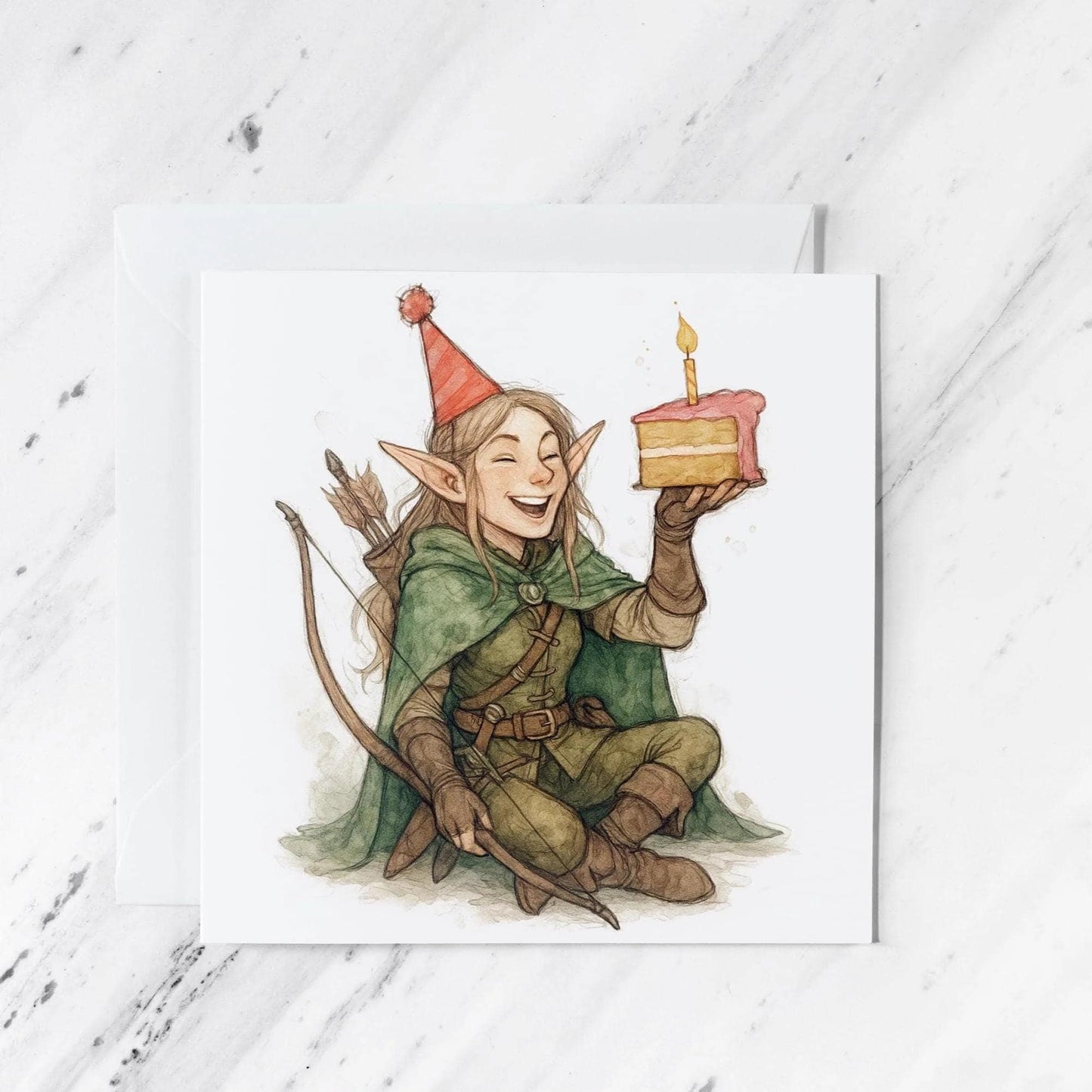Elf Ranger Archer Birthday Card | Watercolour Illustration