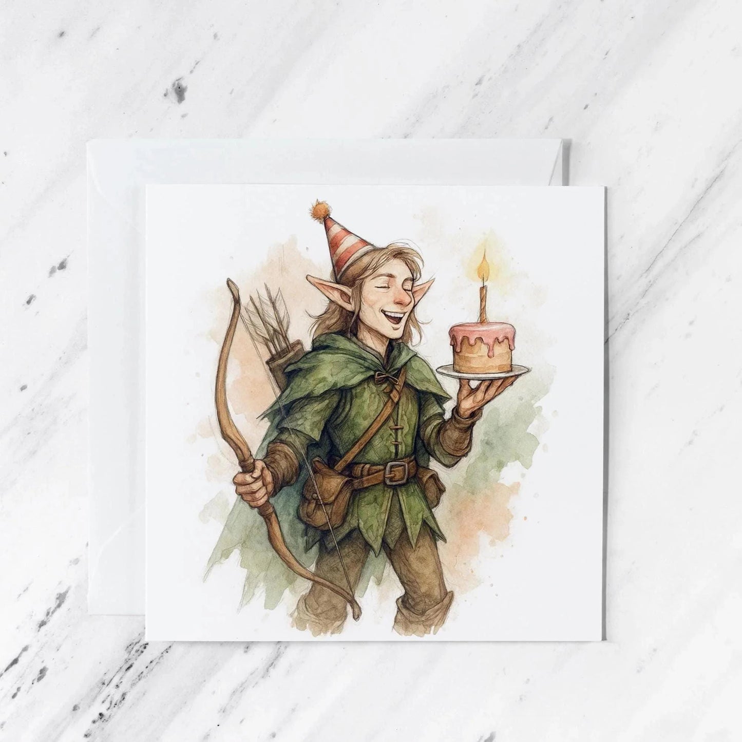 Fantasy Elf Archer Greeting Card | Watercolour Fantasy Art