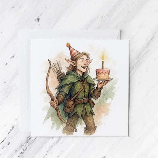 Fantasy Elf Archer Birthday Card | RPG-Inspired Watercolour