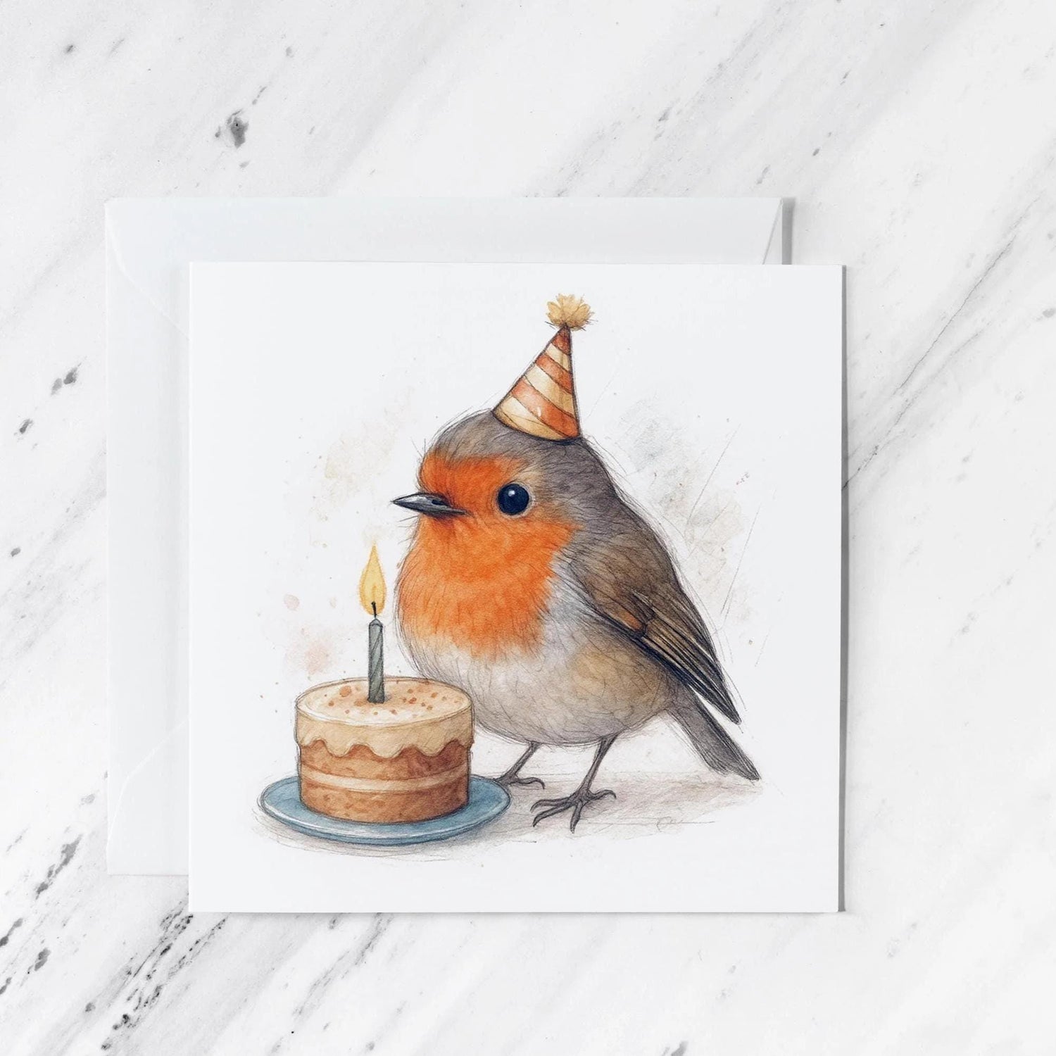 Robin Birthday Card, illustrated greeting card