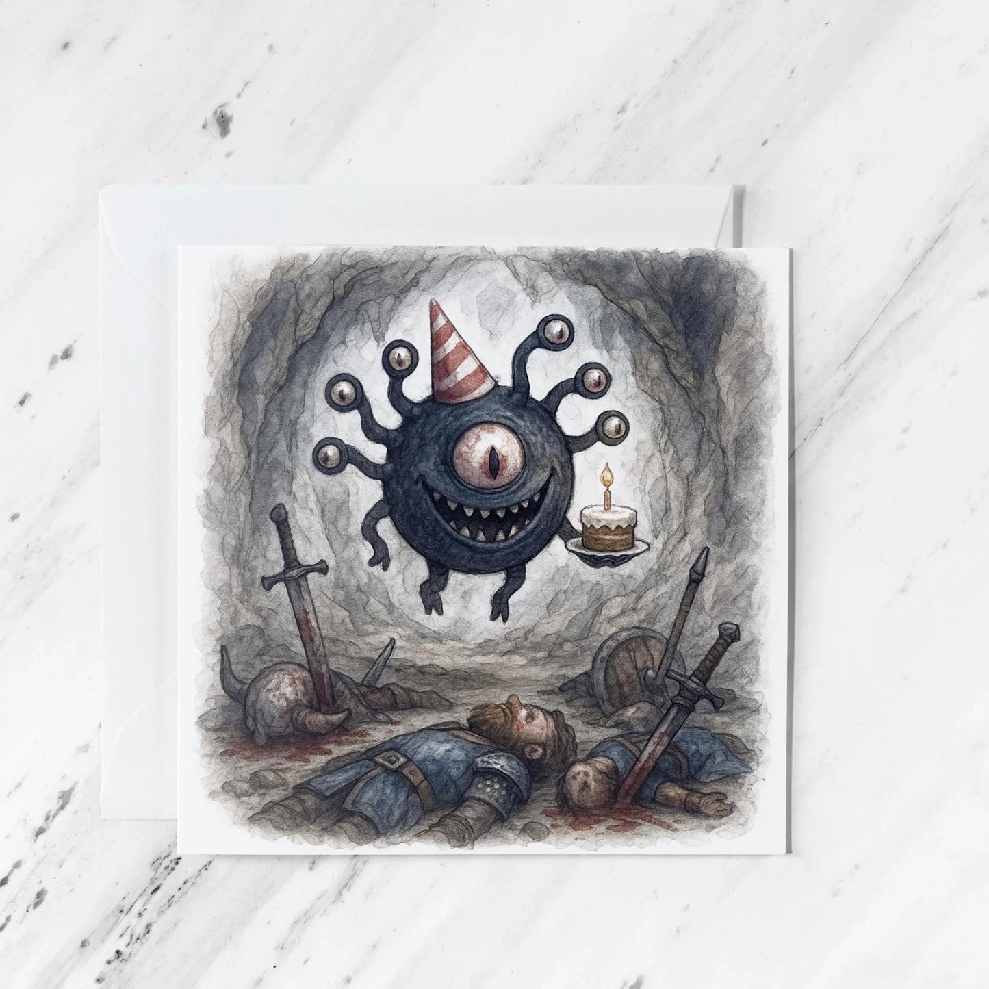 Tabletop Monster Birthday Card, illustrated greeting card
