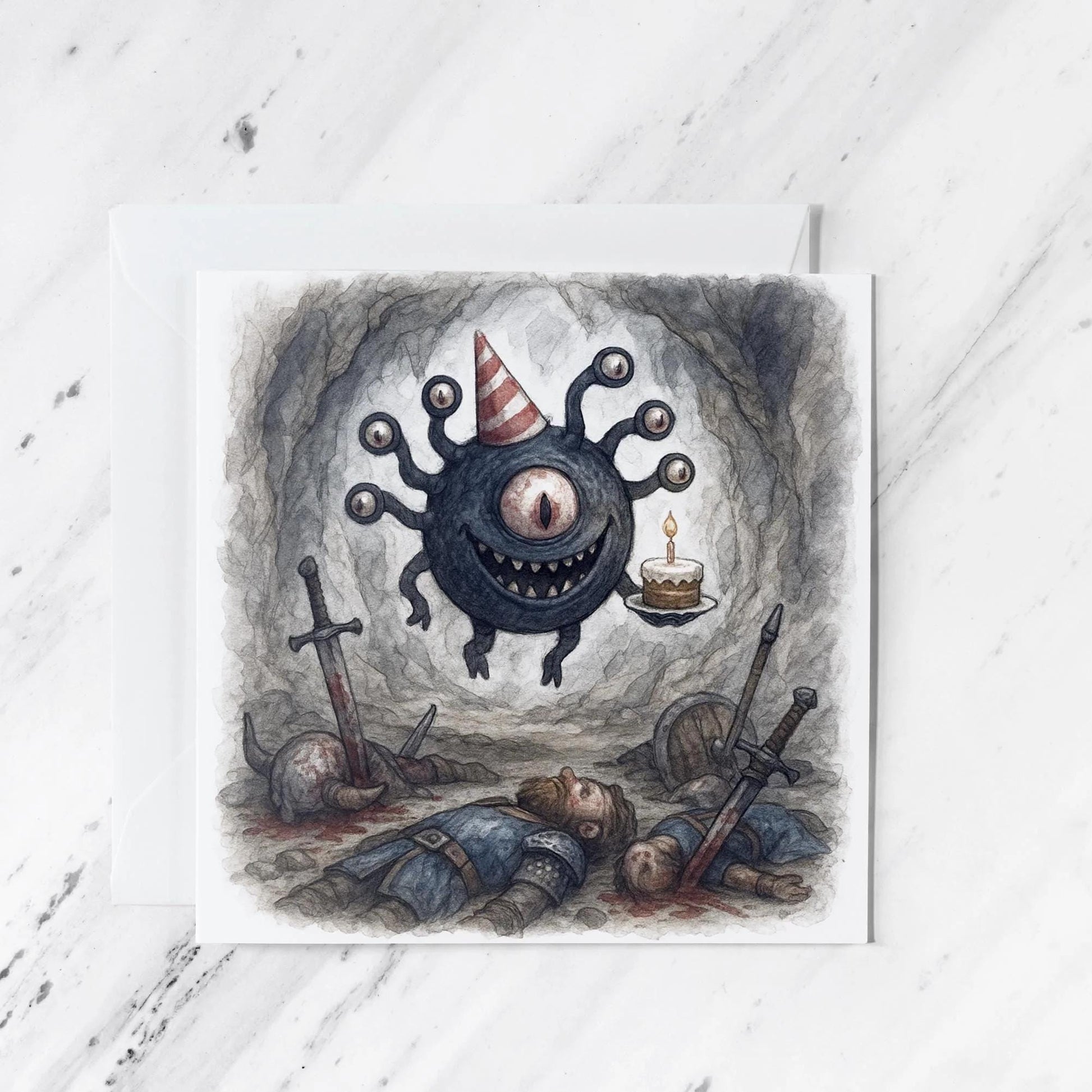 Tabletop Monster Birthday Card, illustrated greeting card