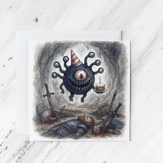 Tabletop Monster Birthday Card, illustrated greeting card