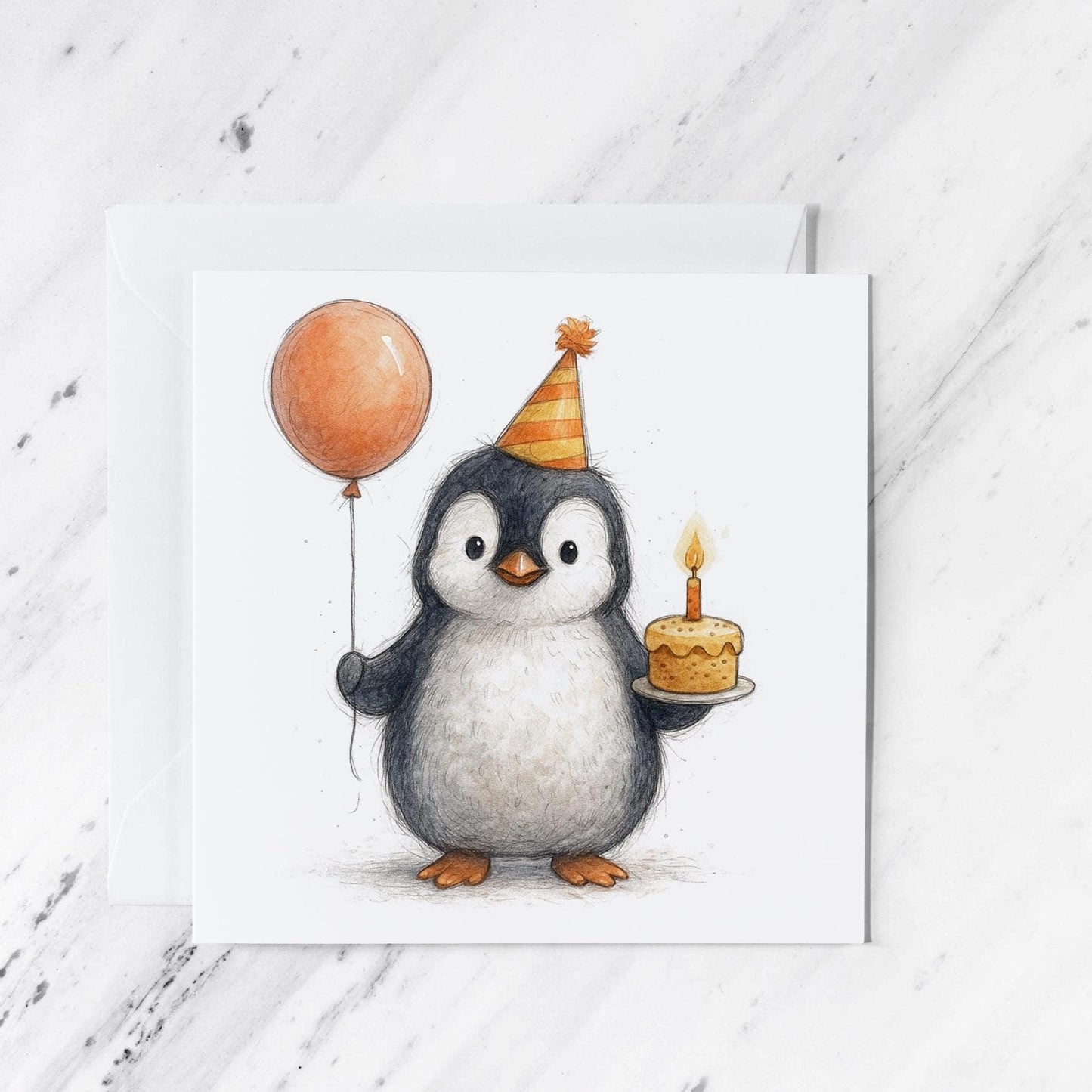 Penguin Birthday Card, illustrated greeting card
