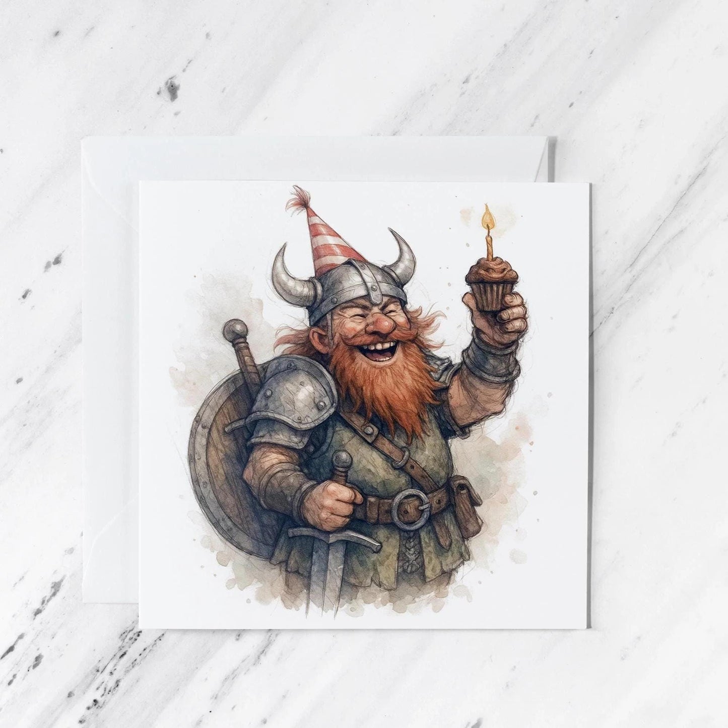 Dwarf Warrior Birthday Card, illustrated greeting card