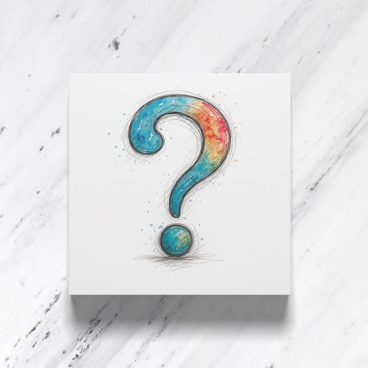 Watercolour Pencil Sketch Question Mark Print featuring 6x6 inch greeting card, illustrated greeting card