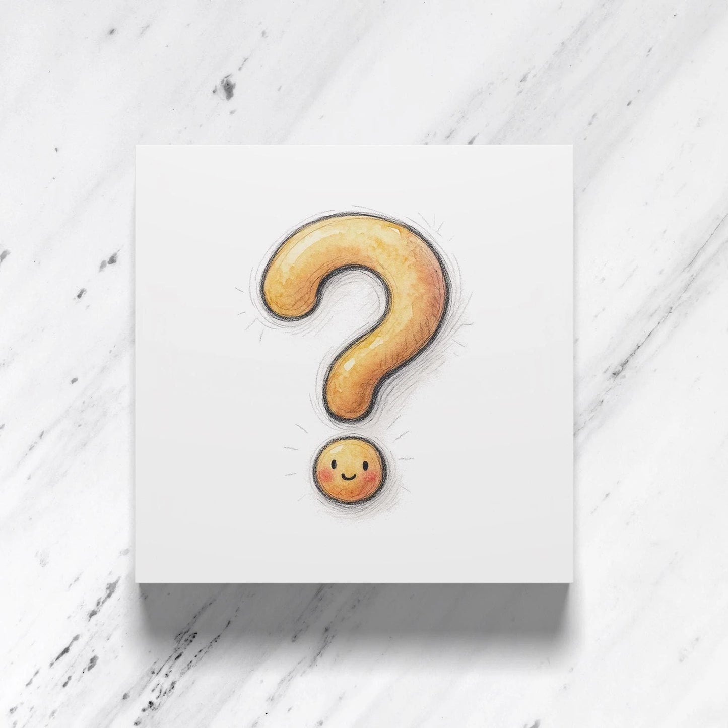 Watercolour Greeting Card featuring whimsical question mark design, illustrated greeting card