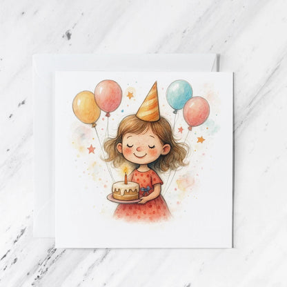 Girl Birthday Card, illustrated greeting card