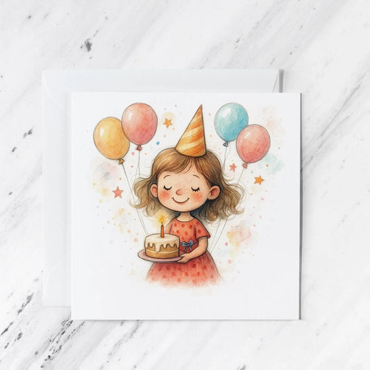 Girl Birthday Card, illustrated greeting card