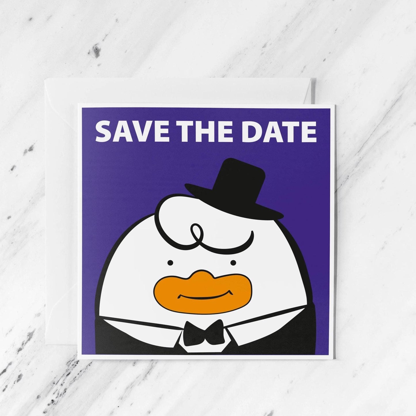 Tuxedo Duck Save the Date Card, illustrated greeting card
