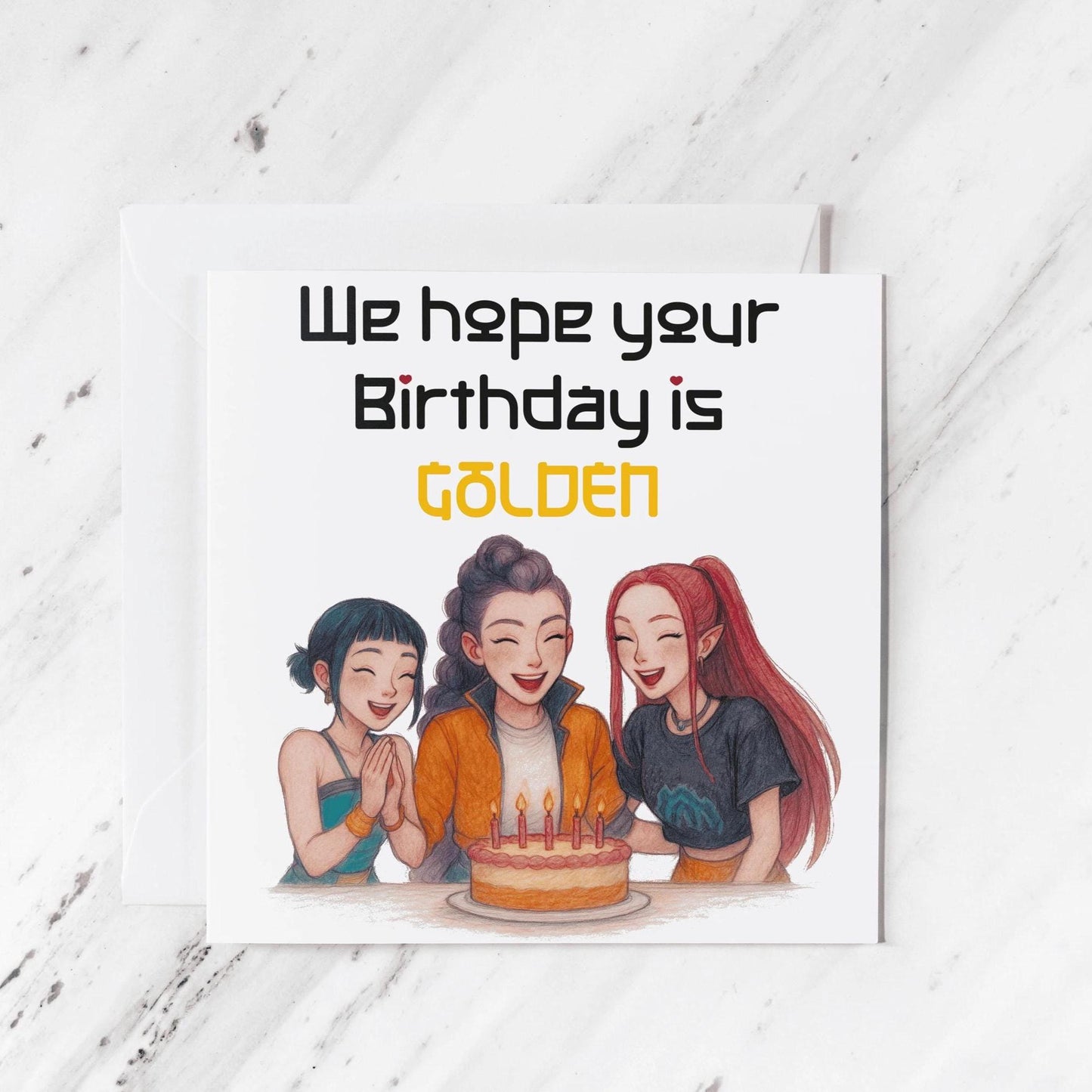 K-pop Birthday Card, illustrated greeting card