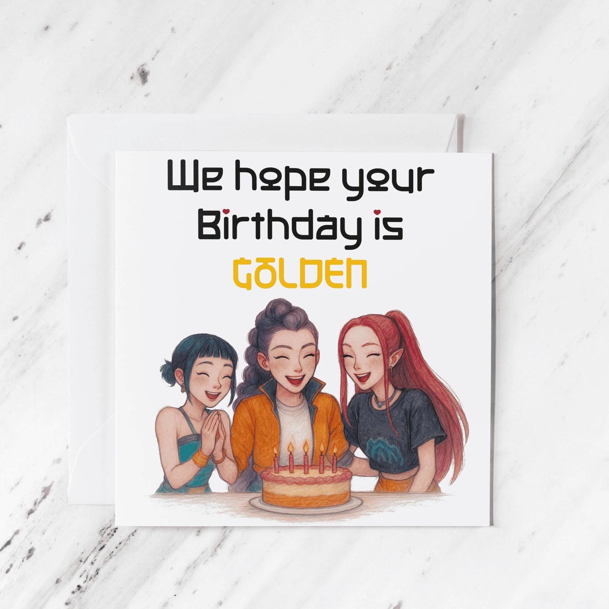 K-pop Birthday Card, illustrated greeting card