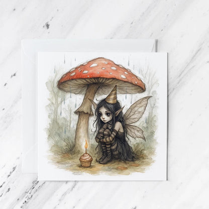 Gothic Fairy Woodland Card featuring whimsical watercolour illustration, illustrated greeting card