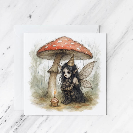Gothic Fairy Woodland Card featuring whimsical watercolour illustration, illustrated greeting card