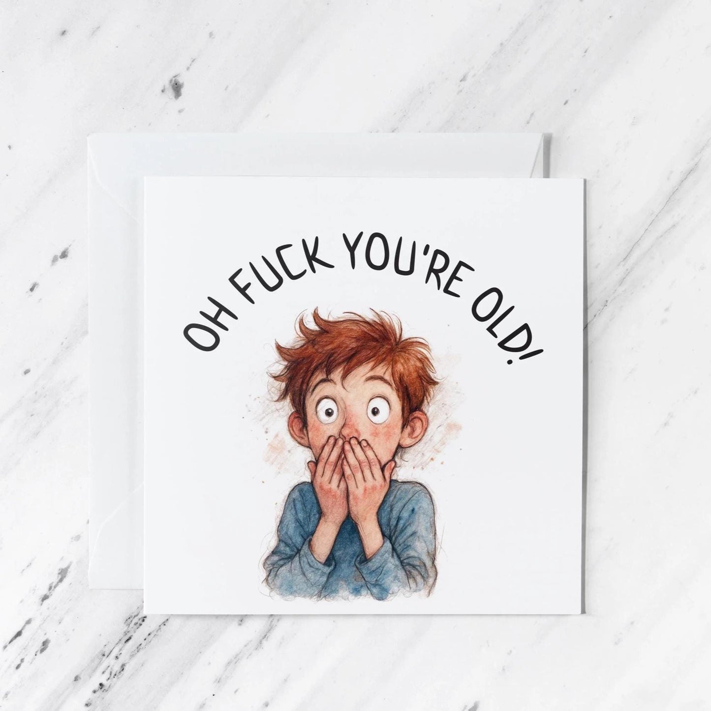 Shocked Boy Birthday Card, illustrated greeting card